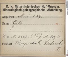 Etiketten zu Gold (NHMW-MIN-Ai639)